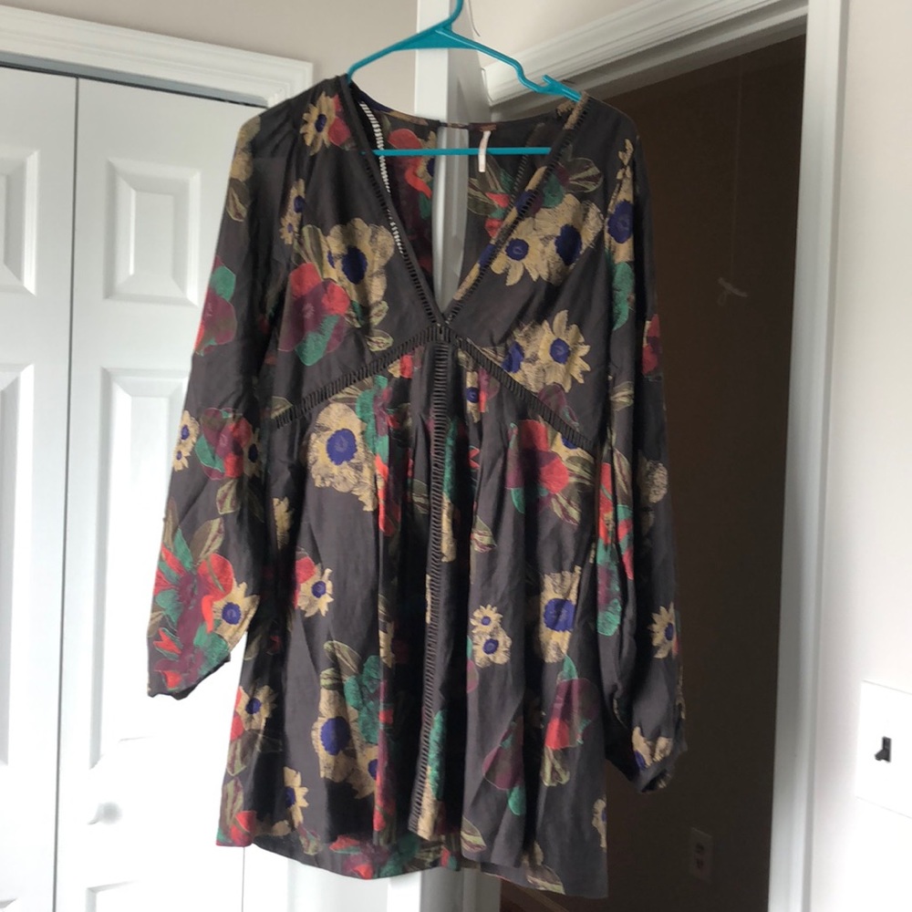 Free People Floral Long Sleeve Mini Dress